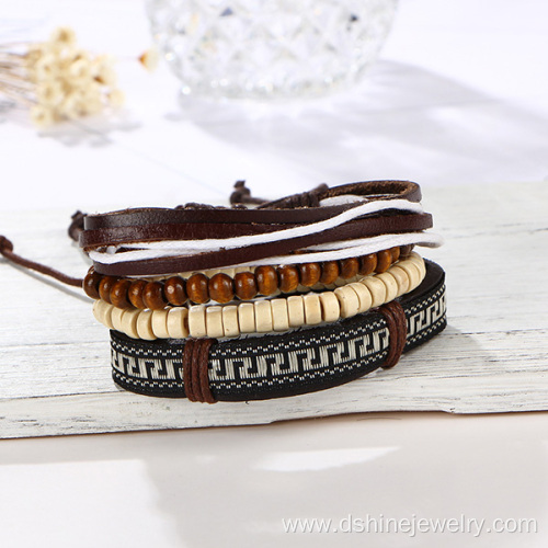 Wooden Beads Leather Adjustable Customized Leather Bracelets